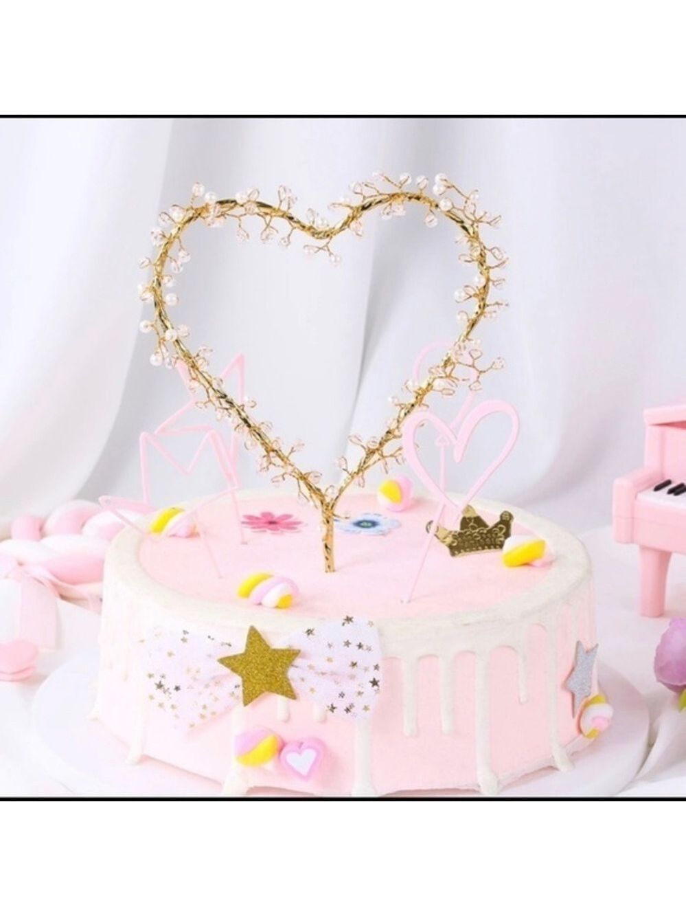 New Gold Rhinestone Heart Cake Topper - Picture 1 of 2